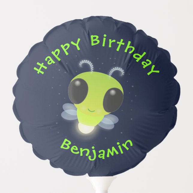 Cute green glow bug firefly cartoon illustration balloon (Front)