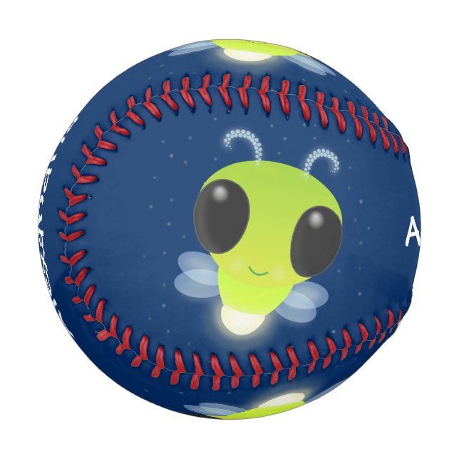 Cute green glow bug firefly cartoon illustration baseball (Front Left)