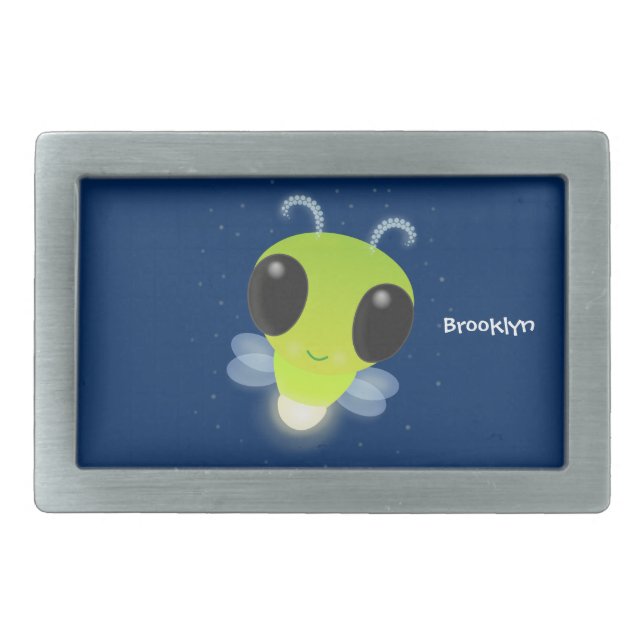 Cute green glow bug firefly cartoon illustration belt buckle (Front)