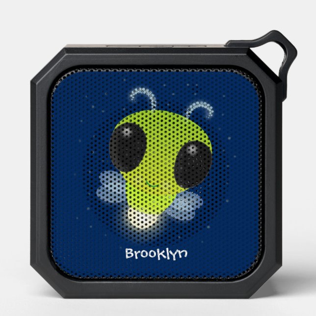 Cute green glow bug firefly cartoon illustration bluetooth speaker (Front)