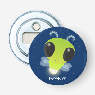 Cute green glow bug firefly cartoon illustration bottle opener