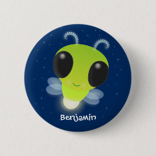 Cute green glow bug firefly cartoon illustration button