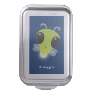 Cute green glow bug firefly cartoon illustration cake pan