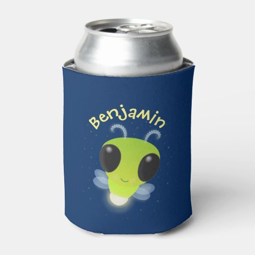 Cute green glow bug firefly cartoon illustration can cooler