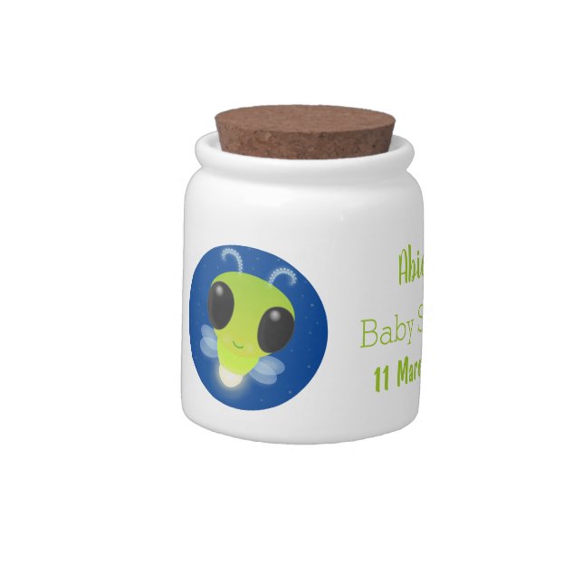 Cute green glow bug firefly cartoon illustration candy jar (Left)
