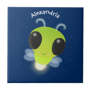 Cute green glow bug firefly cartoon illustration ceramic tile