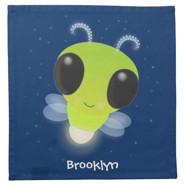Cute green glow bug firefly cartoon illustration cloth napkin (Front)
