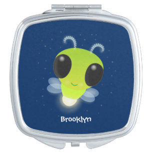 Cute green glow bug firefly cartoon illustration compact mirror