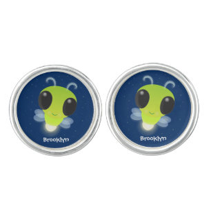 Cute green glow bug firefly cartoon illustration cufflinks