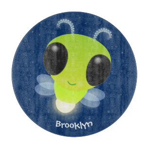 Cute green glow bug firefly cartoon illustration cutting board