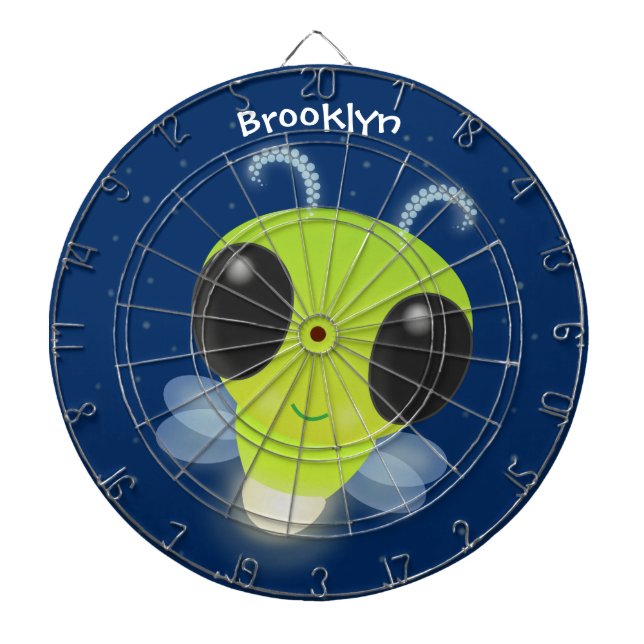 Cute green glow bug firefly cartoon illustration dart board (Front)