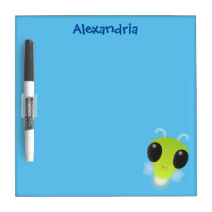 Cute green glow bug firefly cartoon illustration dry erase board