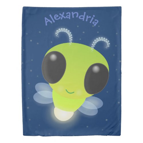 Cute green glow bug firefly cartoon illustration duvet cover