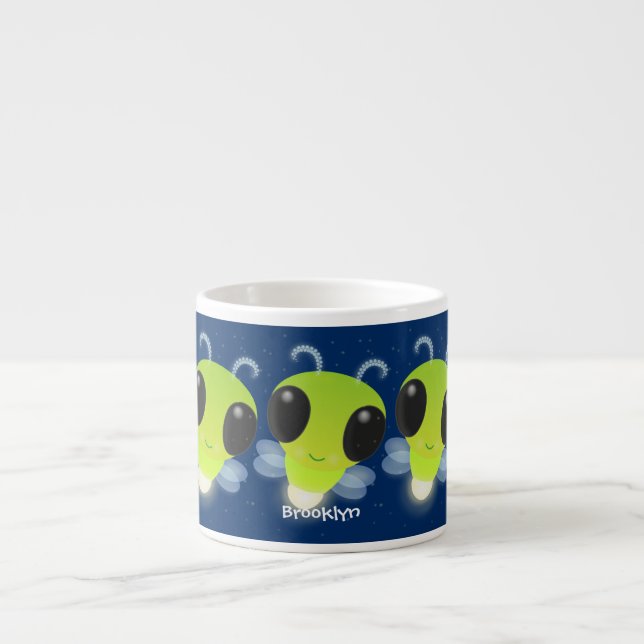 Cute green glow bug firefly cartoon illustration espresso cup (Front)