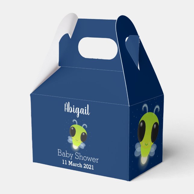 Cute green glow bug firefly cartoon illustration favor boxes (Front Side)