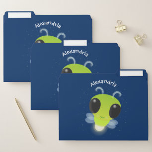 Cute green glow bug firefly cartoon illustration file folder