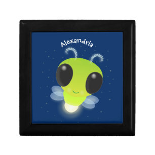 Cute green glow bug firefly cartoon illustration gift box