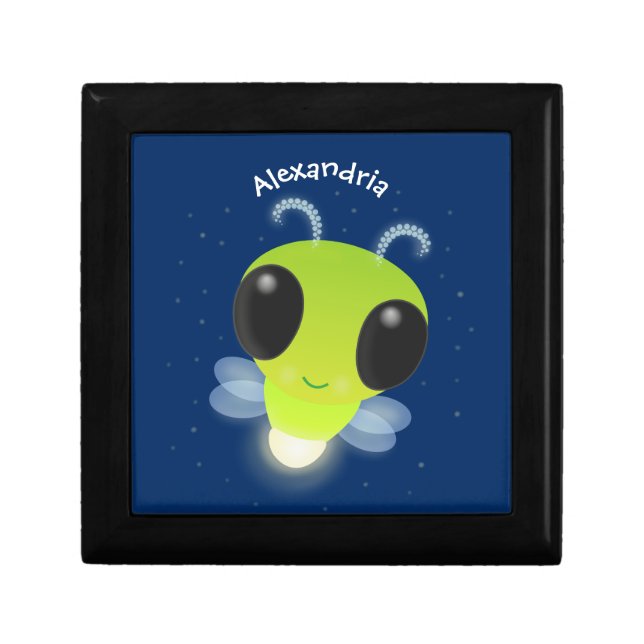 Cute green glow bug firefly cartoon illustration gift box (Front)