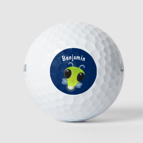 Cute green glow bug firefly cartoon illustration golf balls