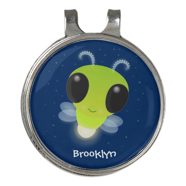 Cute green glow bug firefly cartoon illustration golf hat clip (Front)