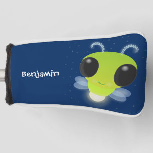 Cute green glow bug firefly cartoon illustration golf head cover