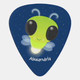 Cute green glow bug firefly cartoon illustration guitar pick