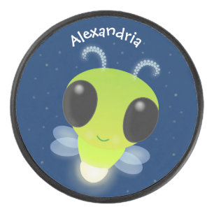 Cute green glow bug firefly cartoon illustration hockey puck