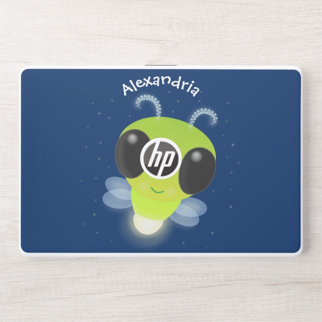 Cute green glow bug firefly cartoon illustration HP laptop skin (Front)