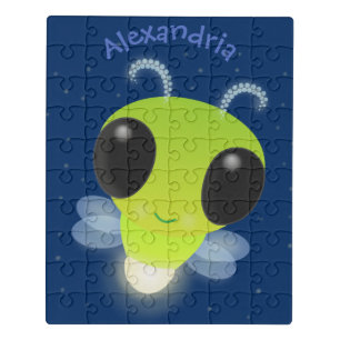 Cute green glow bug firefly cartoon illustration jigsaw puzzle