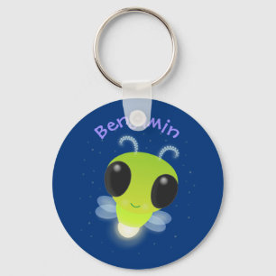 Cute green glow bug firefly cartoon illustration keychain