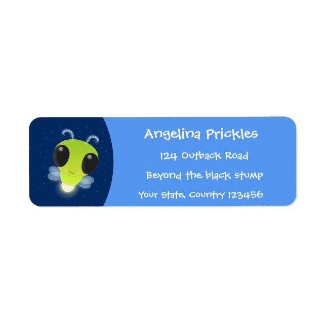 Cute green glow bug firefly cartoon illustration label (Front)