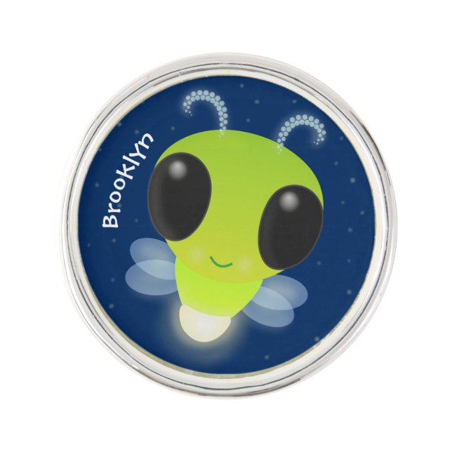 Cute green glow bug firefly cartoon illustration lapel pin (Front)