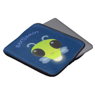 Cute green glow bug firefly cartoon illustration laptop sleeve