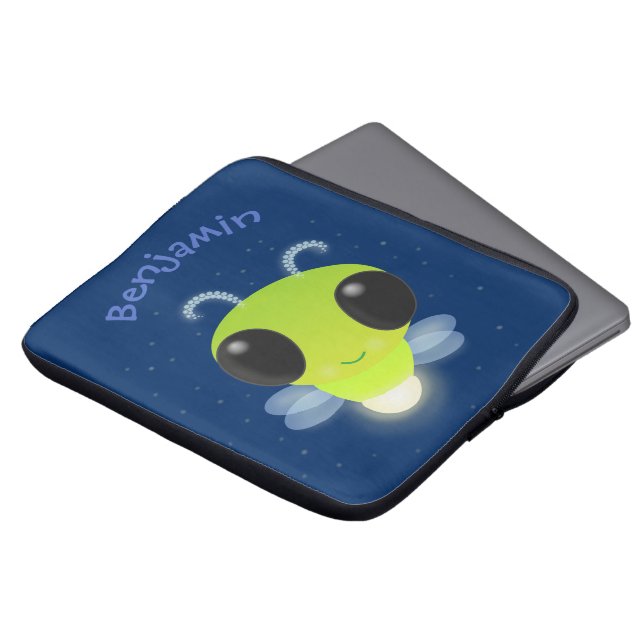 Cute green glow bug firefly cartoon illustration laptop sleeve (Front Top)