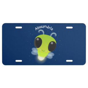 Cute green glow bug firefly cartoon illustration license plate
