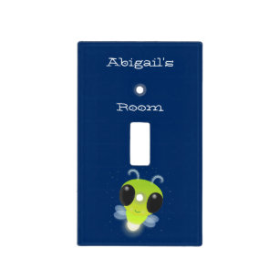 Cute green glow bug firefly cartoon illustration light switch cover