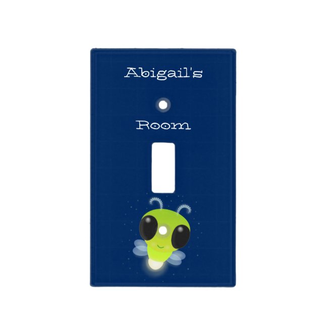 Cute green glow bug firefly cartoon illustration light switch cover (Front)
