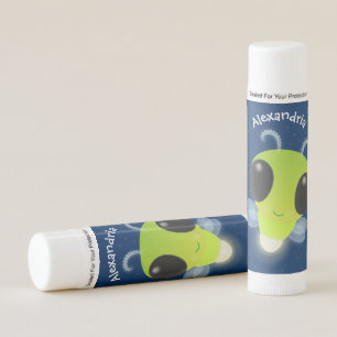 Cute green glow bug firefly cartoon illustration lip balm