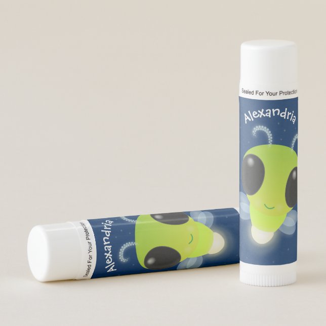 Cute green glow bug firefly cartoon illustration lip balm (Front)