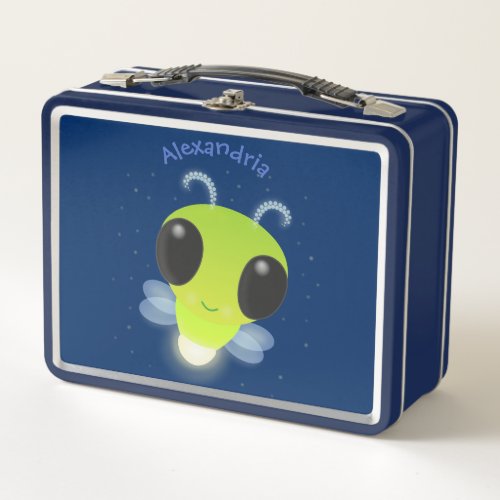 Cute green glow bug firefly cartoon illustration metal lunch box