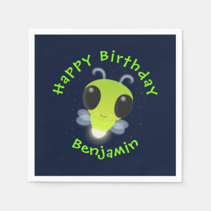 Cute green glow bug firefly cartoon illustration napkins