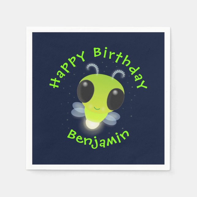 Cute green glow bug firefly cartoon illustration napkins (Front)