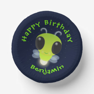 Cute green glow bug firefly cartoon illustration paper bowls