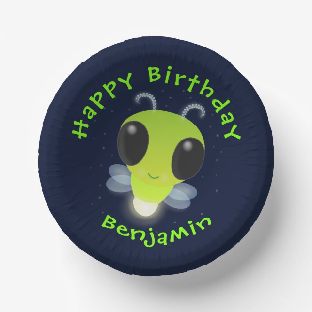 Cute green glow bug firefly cartoon illustration paper bowls (Front)