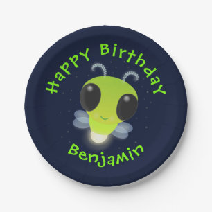 Cute green glow bug firefly cartoon illustration paper plates