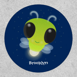 Cute green glow bug firefly cartoon illustration patch