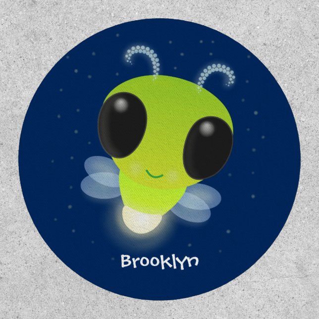 Cute green glow bug firefly cartoon illustration patch (Front)