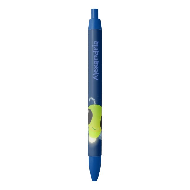 Cute green glow bug firefly cartoon illustration pen (Front Vertical)