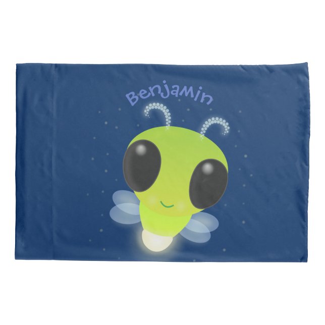 Cute green glow bug firefly cartoon illustration pillow case (Back)