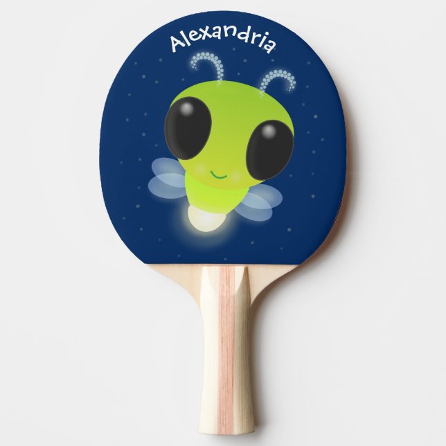 Cute green glow bug firefly cartoon illustration ping pong paddle (Front)